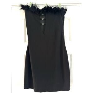 THE KRIPT Chaya Mini Dress Black Faux Feathers Strapless Cut-Outs Dolls Kill - M